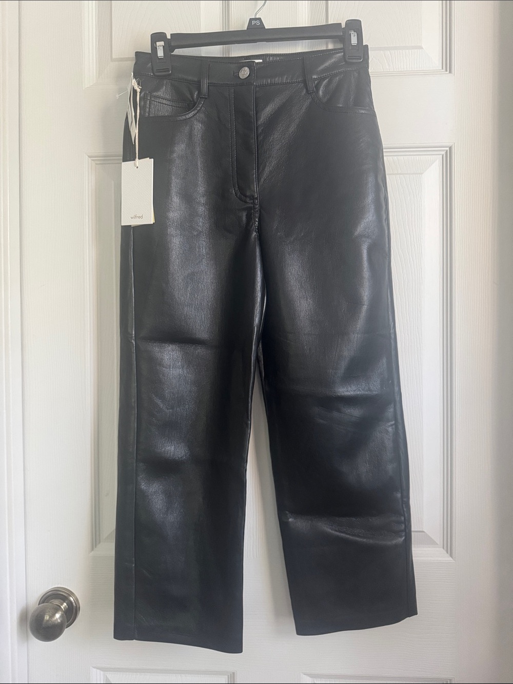 NWT Wilfred Black Faux Leather Wide-Leg Melina Cropped Pants